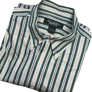 Brooks Brothers Country Club Mens XL Button Down Shirt Green Stripe Cotton